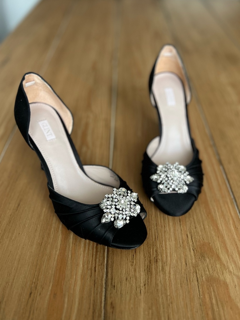 Women’s Glint Black Satin d'Orsay Peep Toe Heels